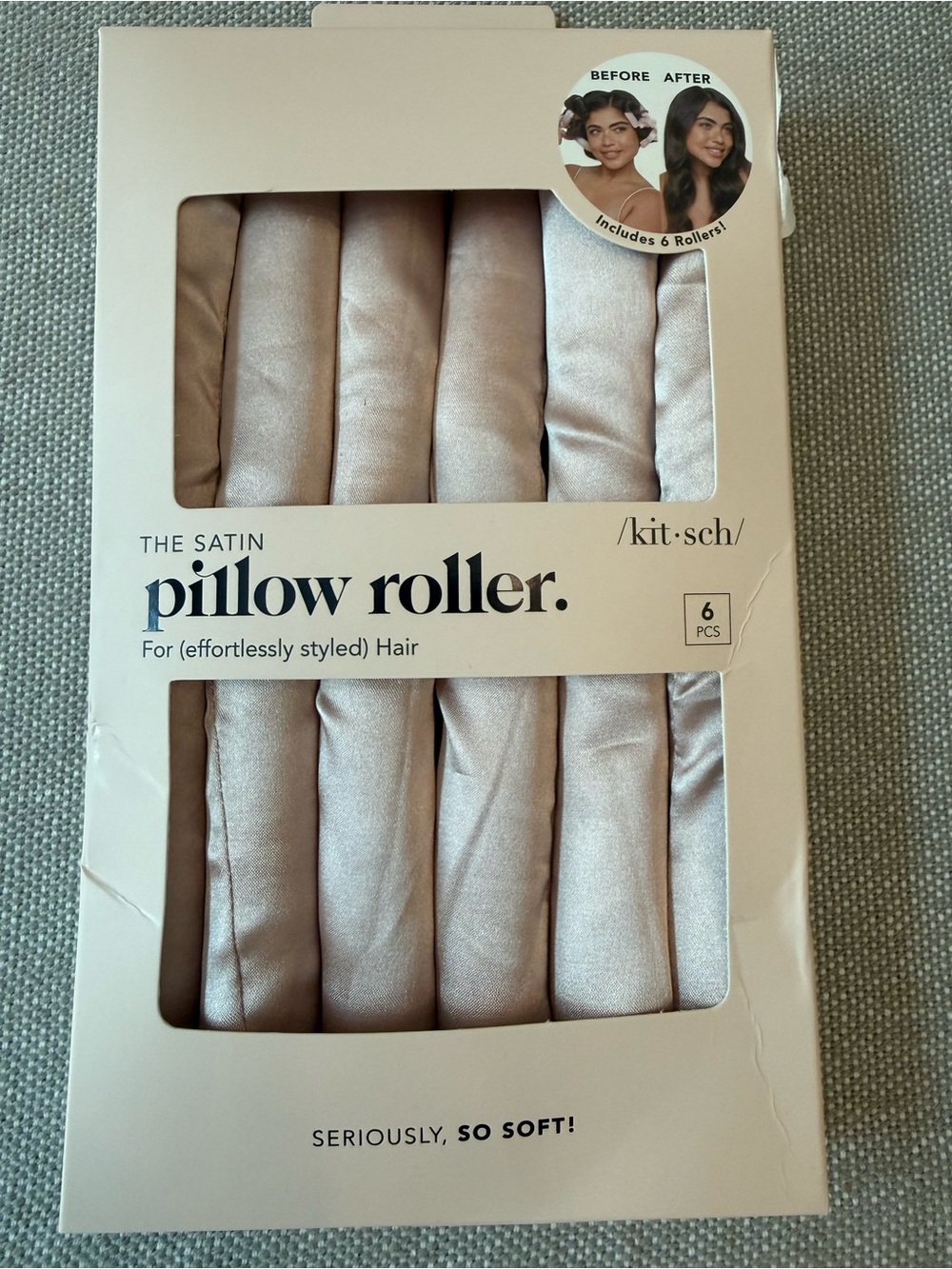 Kitsch Satin Pillow Hair Roller Set of 6 in Champagne Beige